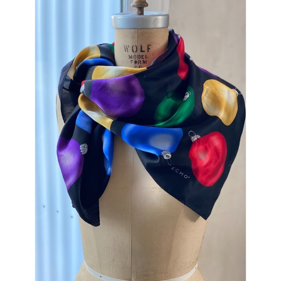 VTG Echo Large Silk Christmas Ornament Scarf 34" x 34" - Picture 1 of 9